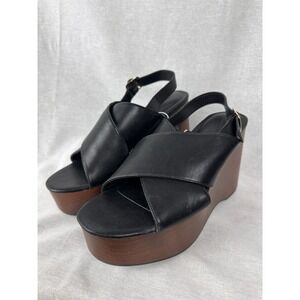 Universal Thread Naomi Black Platform Wedge Sandals Memory Foam 8.5 096047262